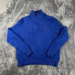Polo Ralph Lauren Wool Cashmere 1/4 Zip Men's L Blue Mock Neck Sweater